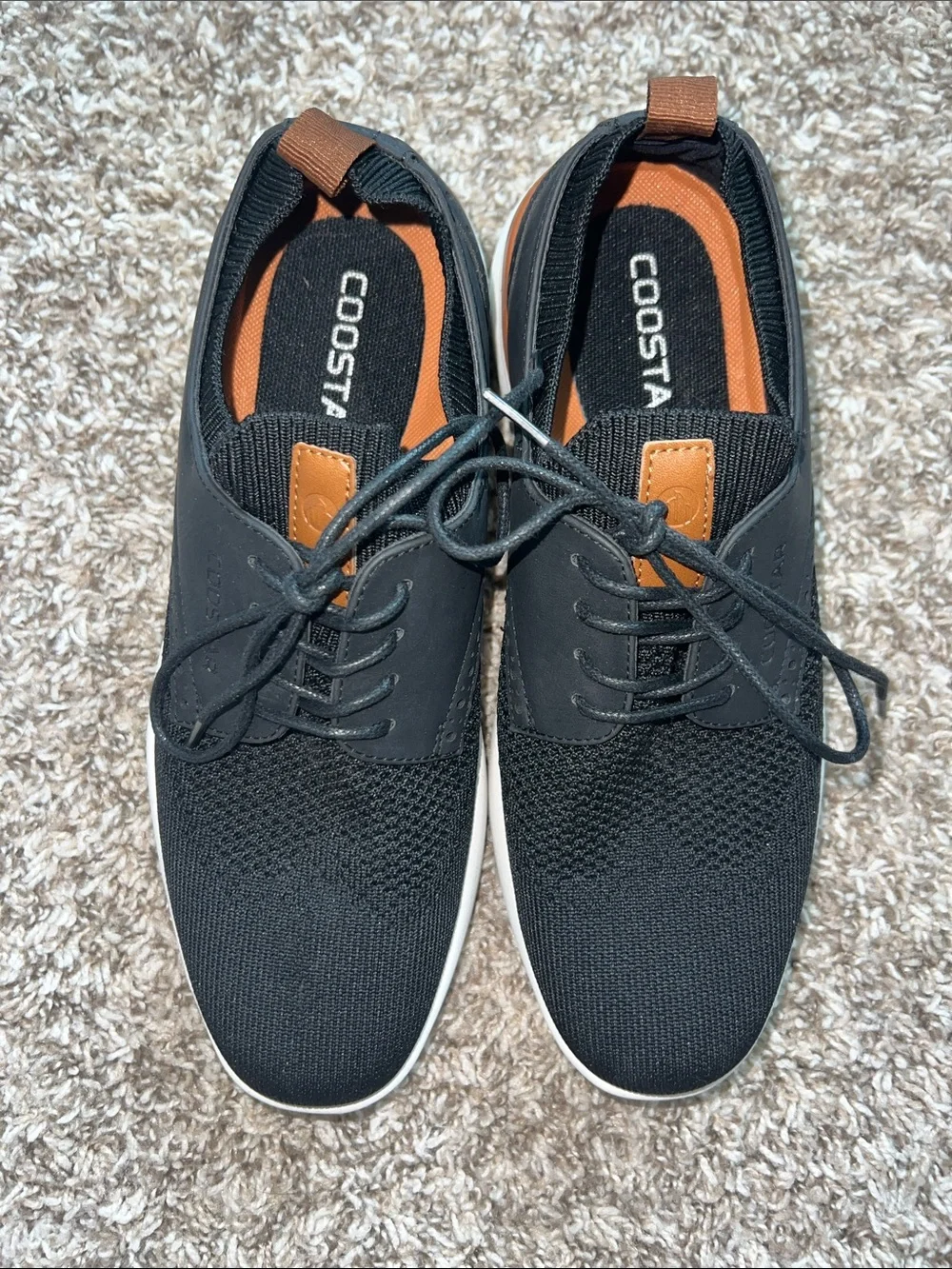 NWOT! Coostar Black Knit Lace-Up Sneakers with Brown Accents sz 8